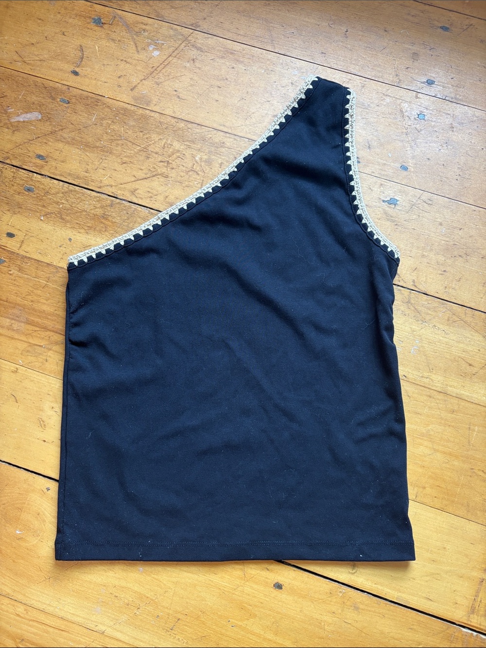 Ann Taylor Black One-Shoulder Tank with Cream Trim